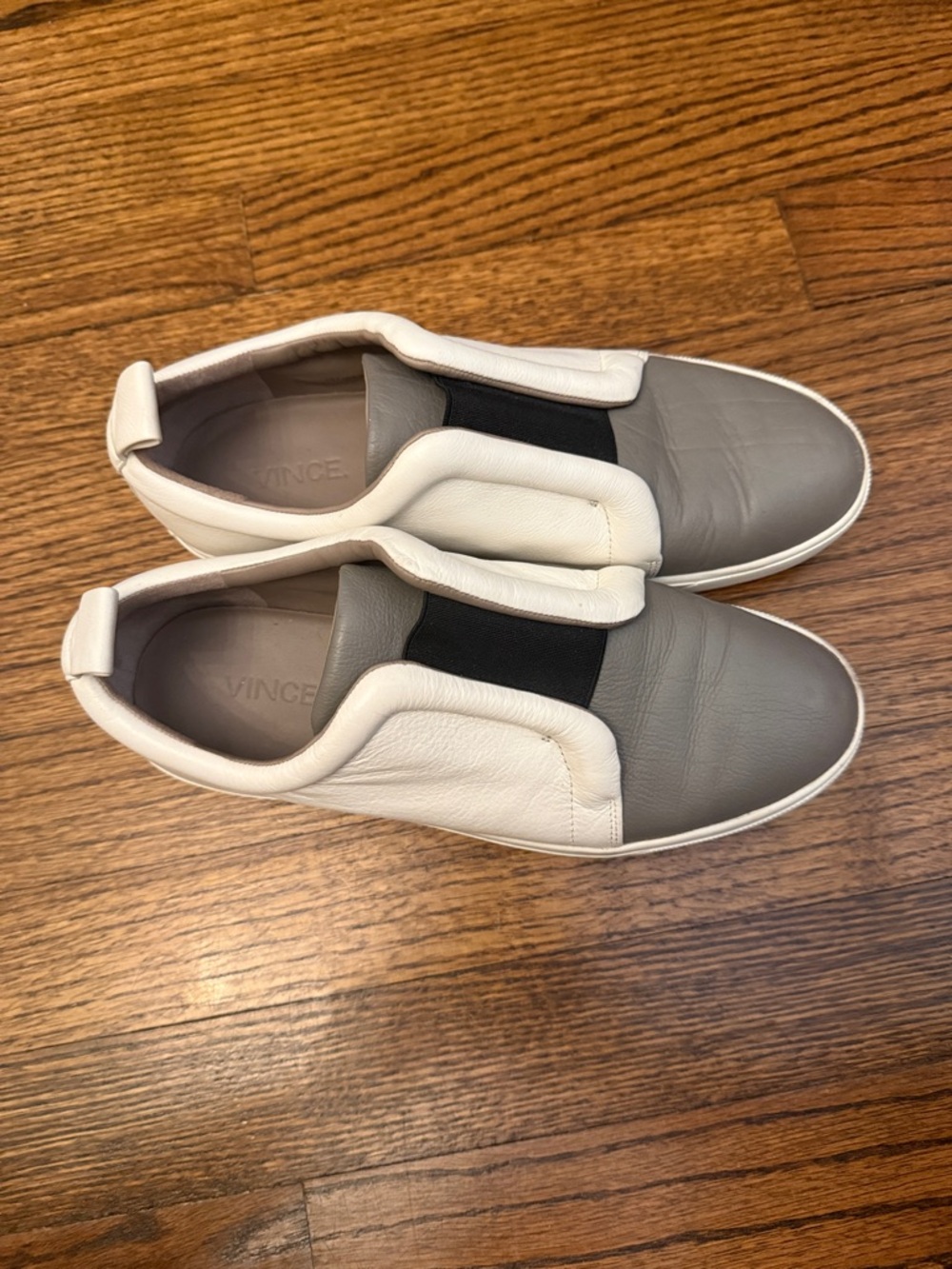 Vince Two-Tone Slip-On Sneakers in Gray and White